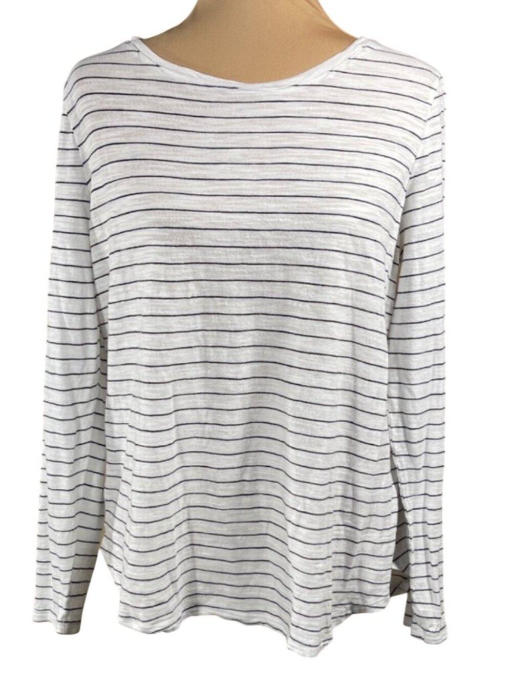 Banana Republic Malibu Tee Long Sleeve Size XL Stripe Black White Cotton Modal